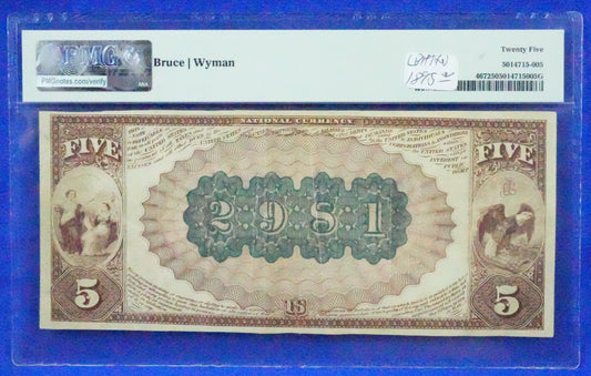 1882 $5 Brown Back Note PMG Graded VF-25 - Salisbury, NC (97)