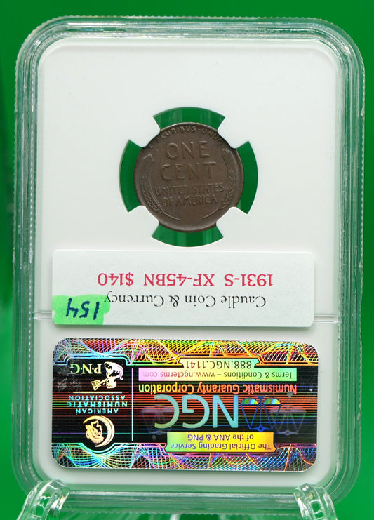 1931-S Lincoln Cent XF 45 BN NGC (154)