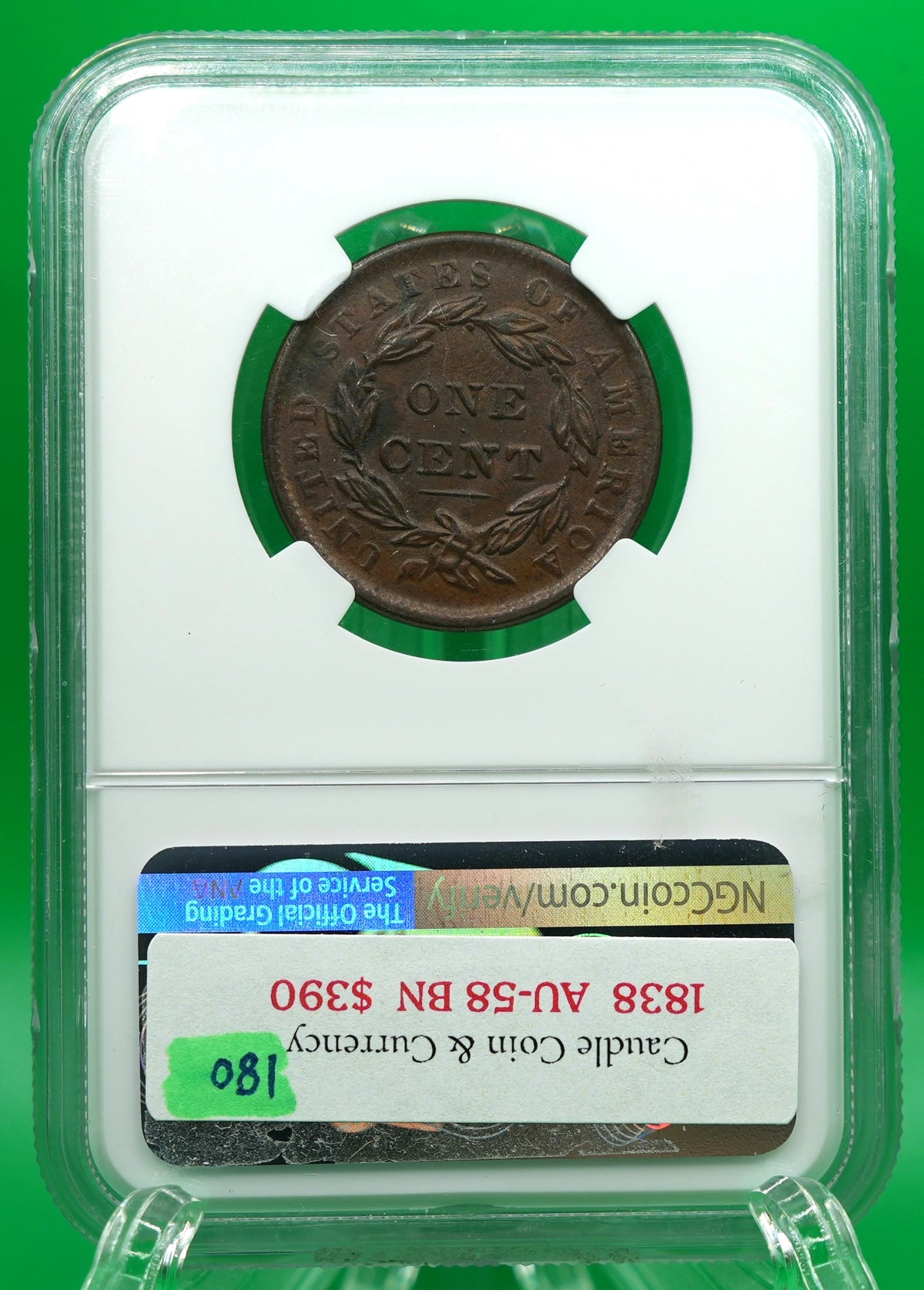 1838 Large Cent AU 58 BN NGC (180)