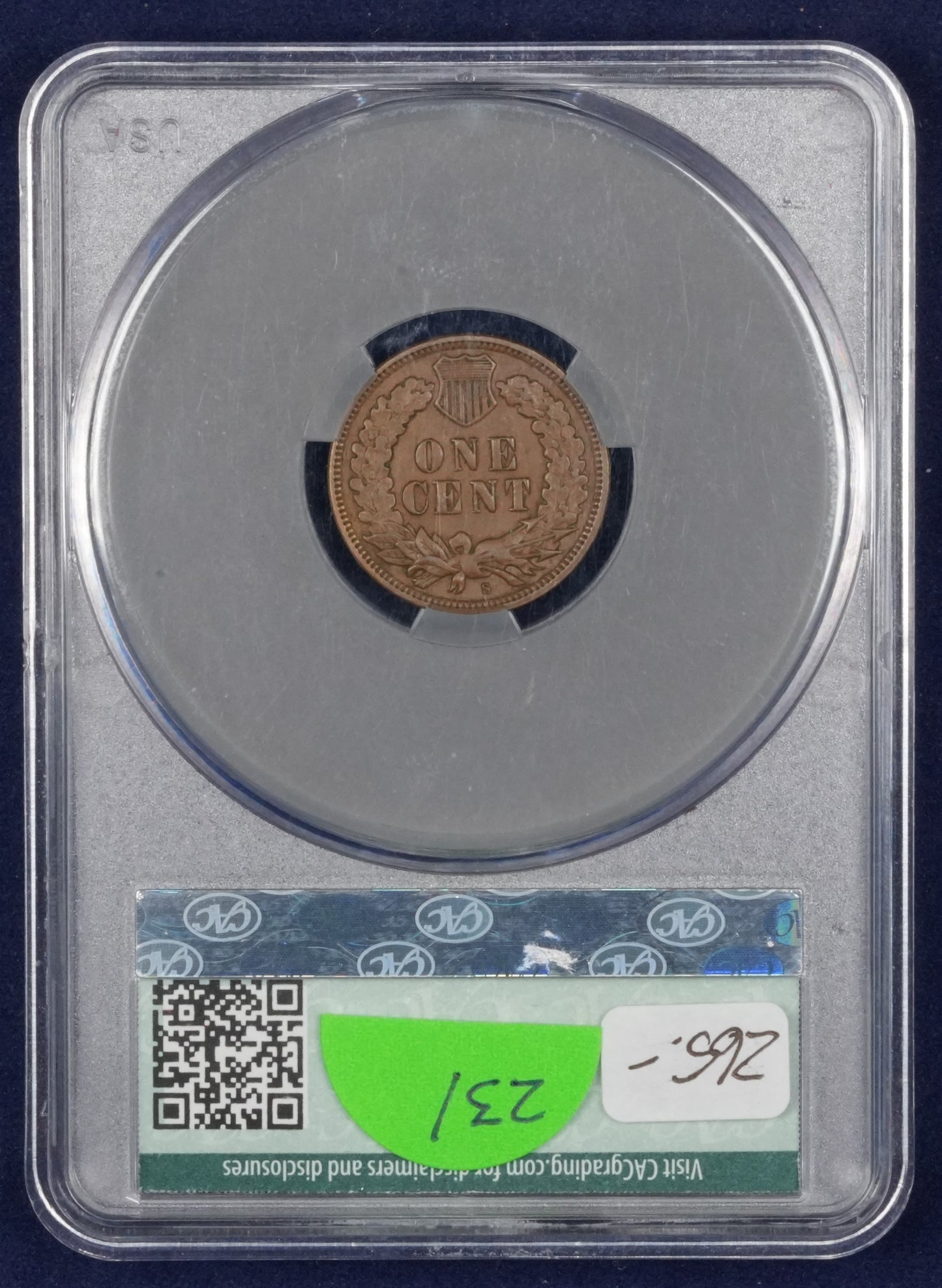 1908-S Indian Cent CAC Graded AU-50 BN (23)