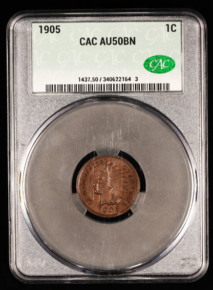 1905 Indian Head Cent AU 50 BN CAC (22)