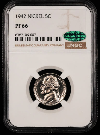 1942 Jefferson Nickel PF 66 NGC CAC (27)