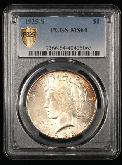 1925-S TONED Peace Dollar MS 64 PCGS (46)