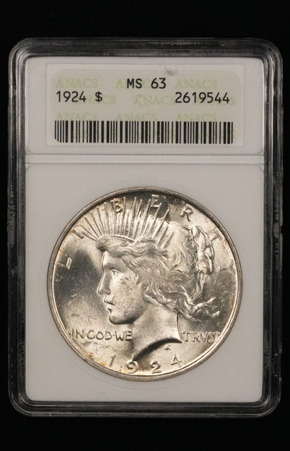 1924 Peace Dollar ANACS MS 63 (54)