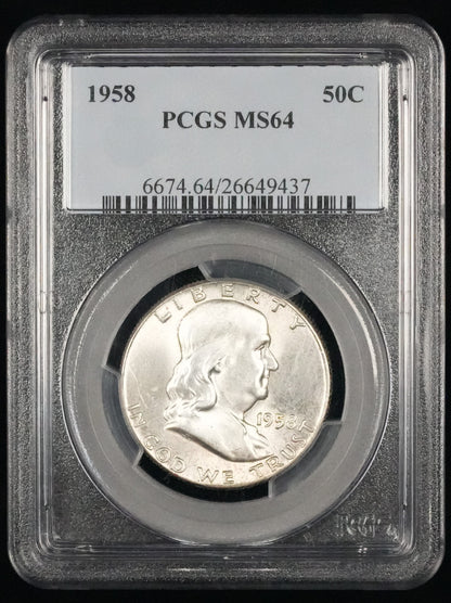 1958 Benjamin Franklin Half Dollar MS 64 PCGS (60)