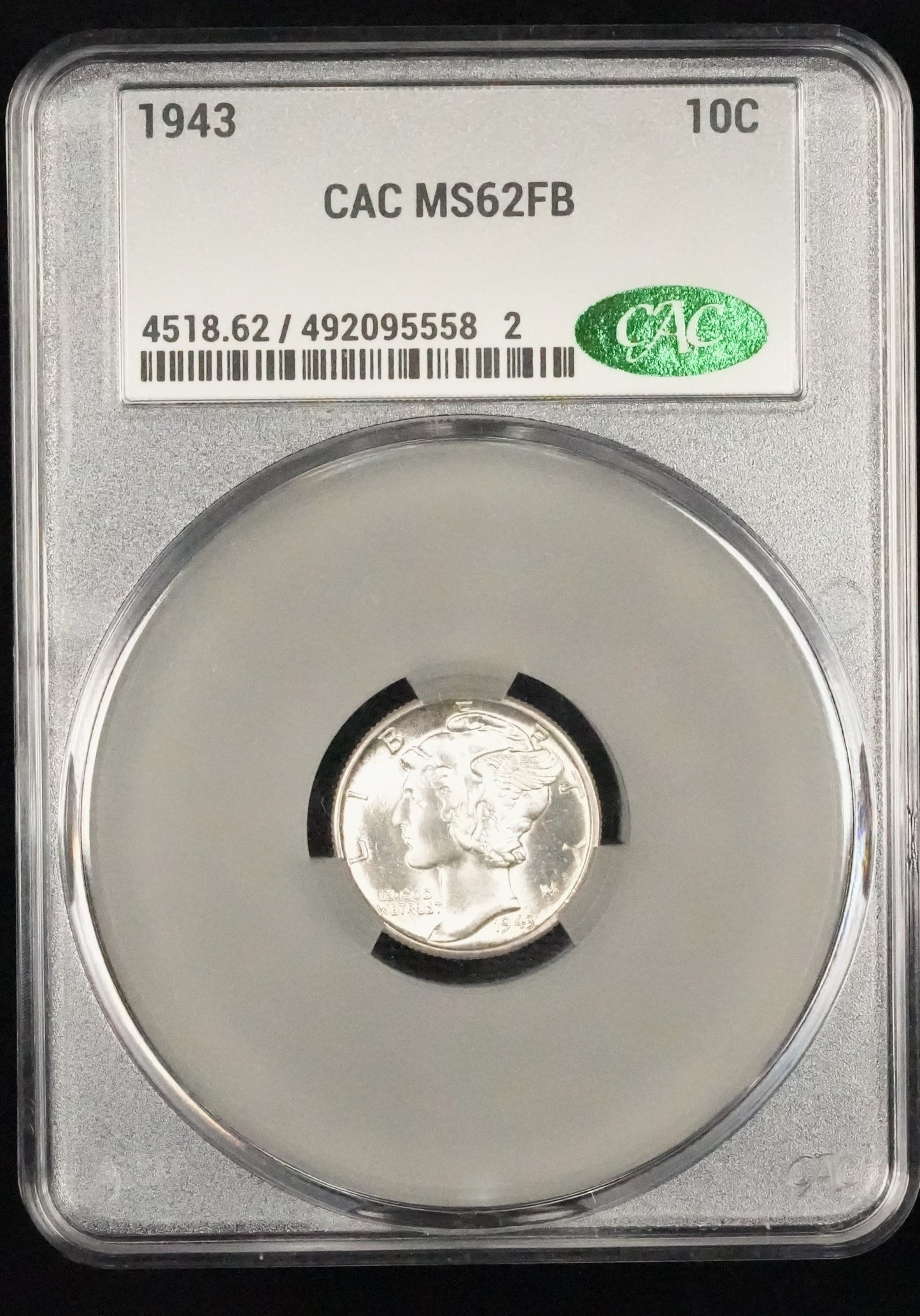 1943 Mercury Dime MS 62 FB CAC (61)