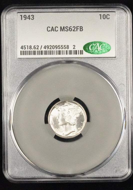 1943 Mercury Dime MS 62 FB CAC (61)