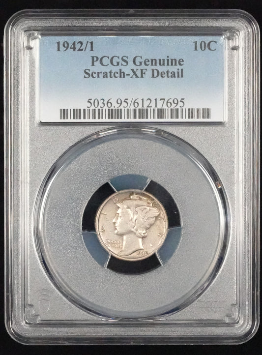 1942/1 Mercury Dime Scratch-XF Details PCGS (65)