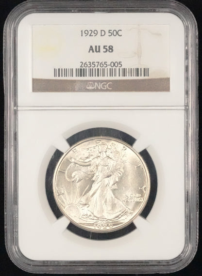 1929-D Walking Liberty Half Dollar AU 58 (69)