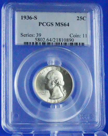 1936-S Washington Qtr. PCGS Graded MS-64 (71)