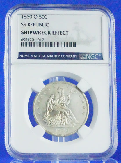 1860-O Seated Liberty Half - SS REPUBLIC SHIPWRECK (92)