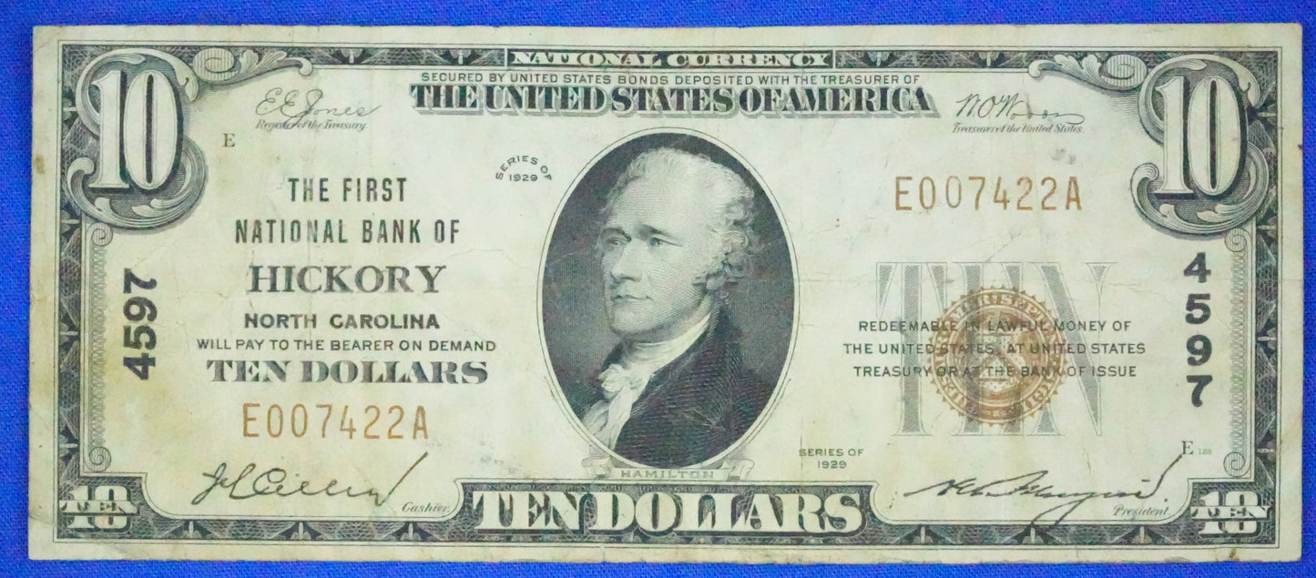 1929 $10 National Note - Hickory, NC (98)