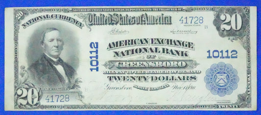 1902 $20 National Bank Note - Greensboro, NC - American Exchange Nat. Bank (103)
