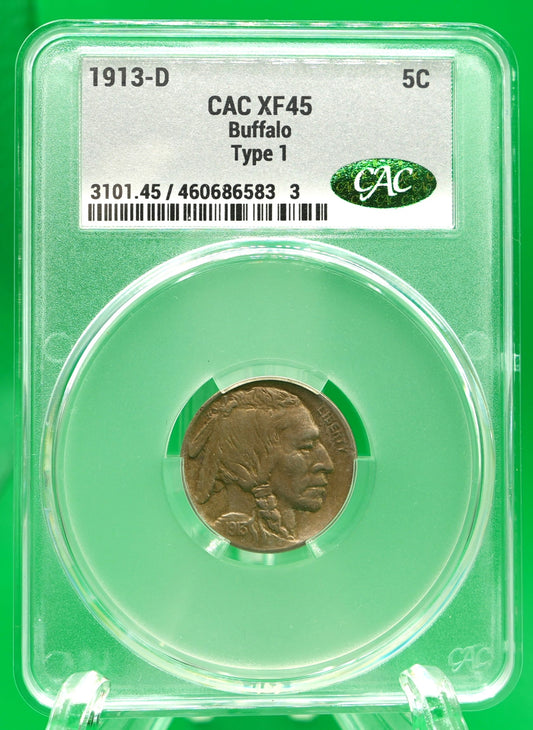 1913-D Buffalo Nickel XF 45 CAC (126)