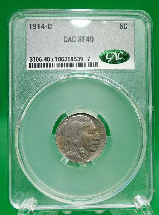 1914-D Buffalo Nickel XF 40 CAC (127)