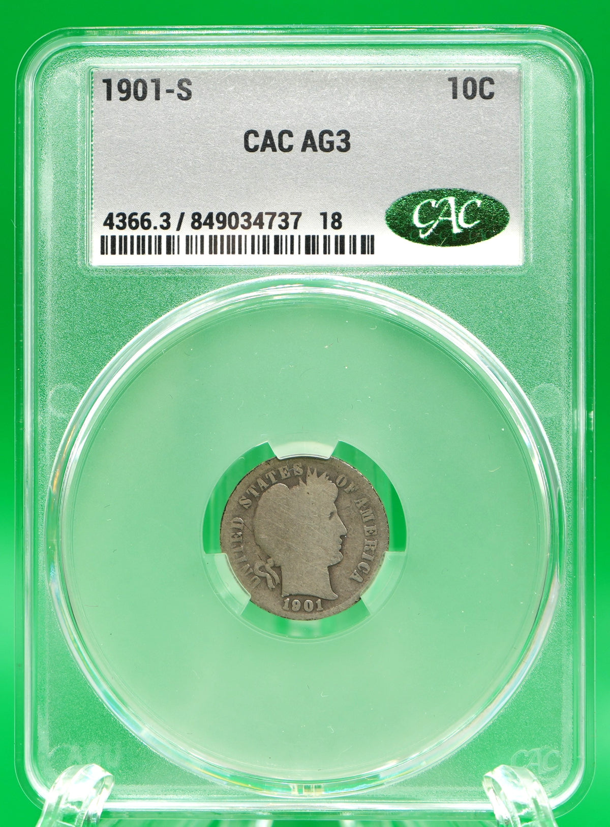 1901-S Barber Dime AG 03 CAC (129)