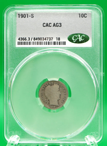 1901-S Barber Dime AG 03 CAC (129)