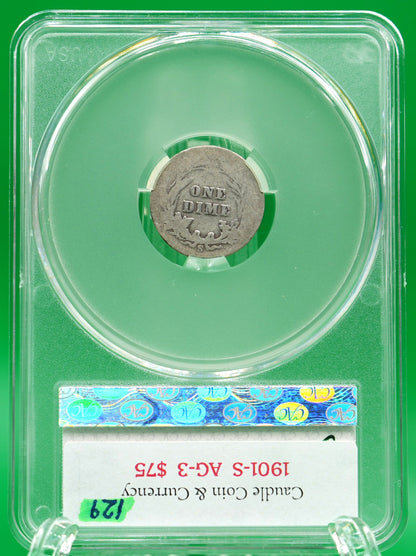 1901-S Barber Dime AG 03 CAC (129)