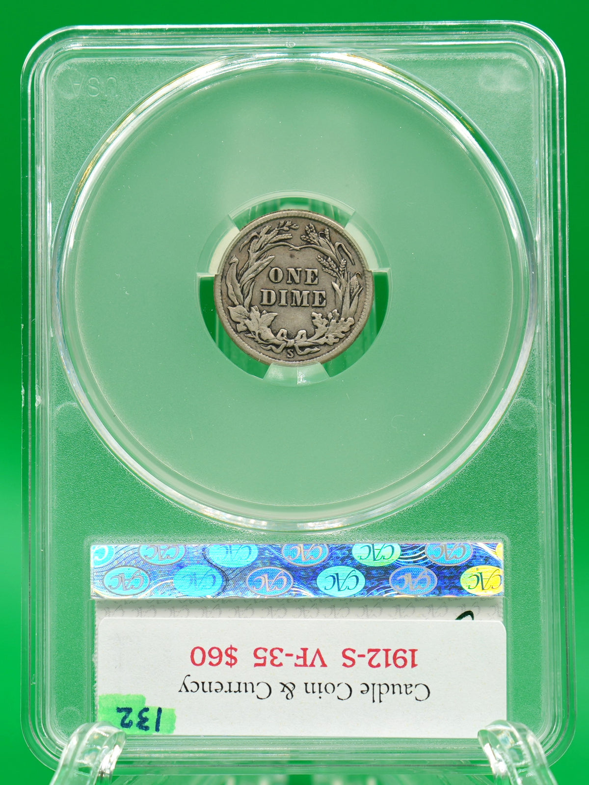 1912-S Barber Dime VF 35 CAC (132)
