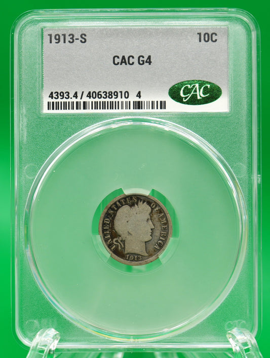 1913-S Barber Dimes G 04 CAC (133)
