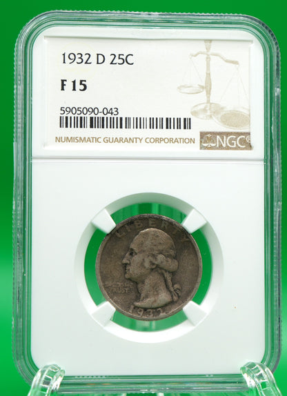 1932-D Washington Quarter F 15 PCGS (147)