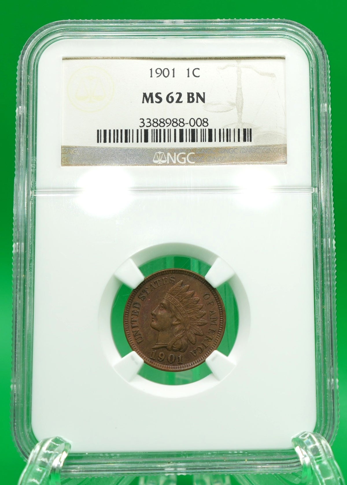 1901 Indian Head Cent MS 62 BN NGC (151)