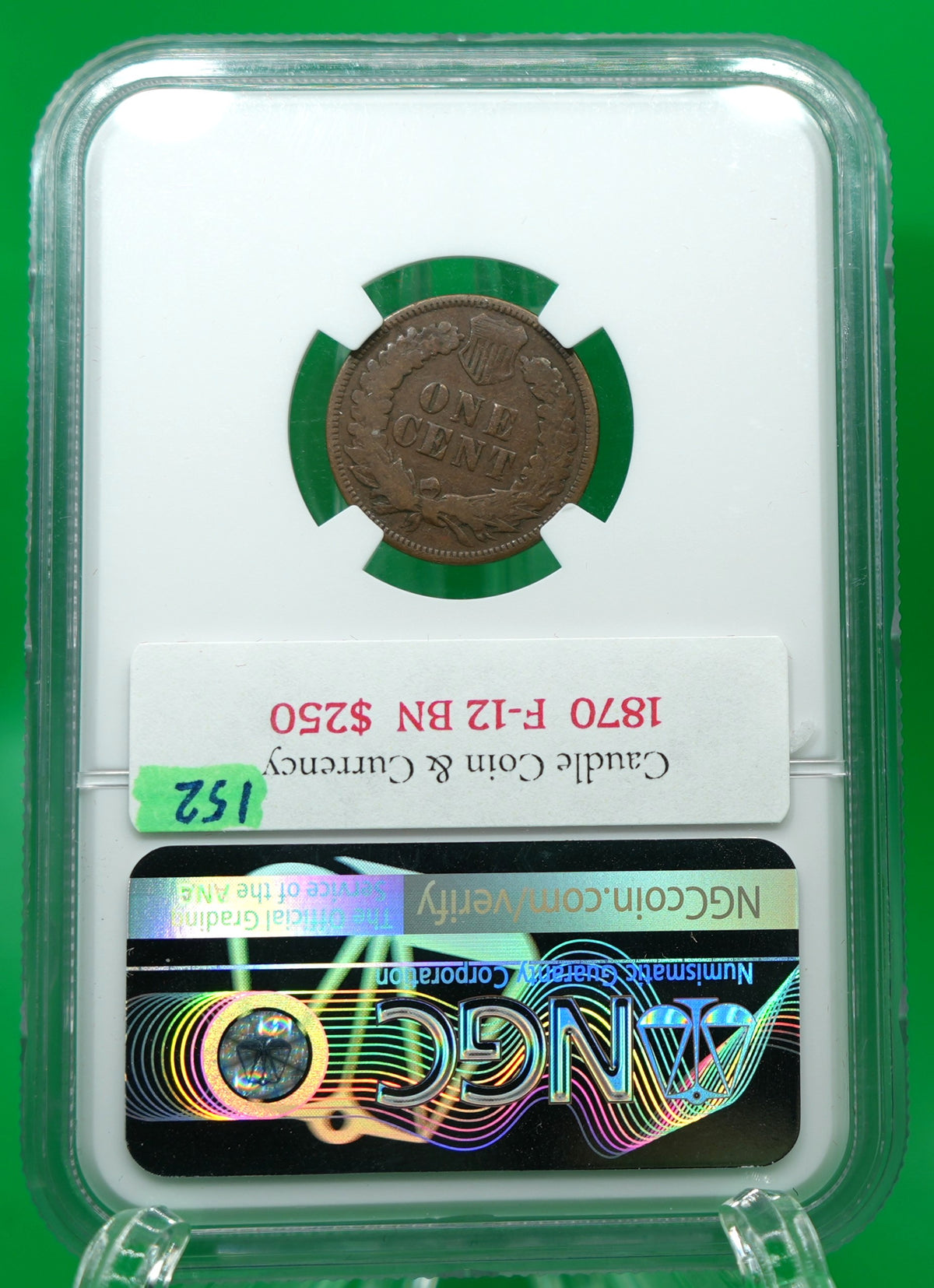 1870 Indian Head Cent F 12 BN NGC (152)