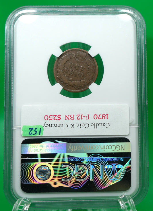 1870 Indian Head Cent F 12 BN NGC (152)