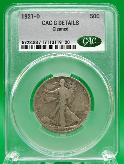 1921-D Walking Liberty Half G Details Cleaned CAC (167)