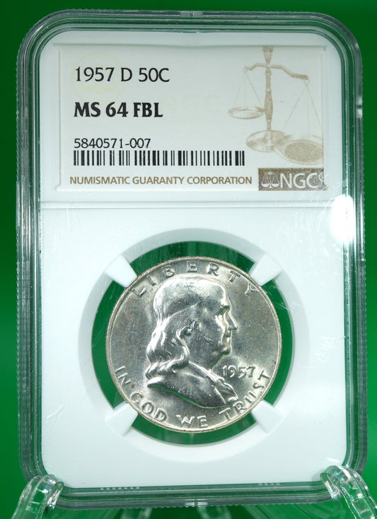 1957-D Franklin Half MS 64 FBL NGC (184)