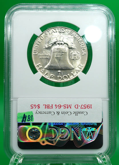 1957-D Franklin Half MS 64 FBL NGC (184)