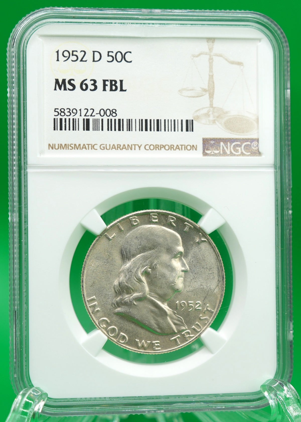 1952-D Franklin Half MS 63 FBL NGC (187)