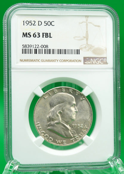 1952-D Franklin Half MS 63 FBL NGC (187)