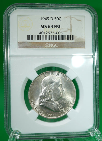 1949-D Franklin Half MS 63 FBL NGC (189)
